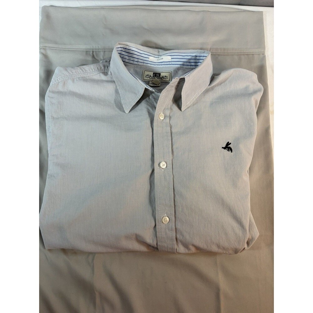 CR🏷Club Room Fitted Mens Shirt Long Sleeve Light Blue/white Thin Stripe XL EUC
